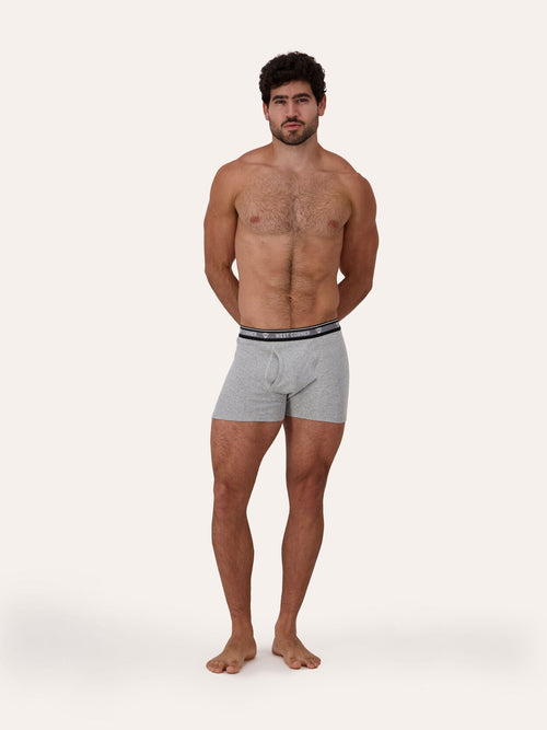 West Corner boxer brief in gray melange — front, on model