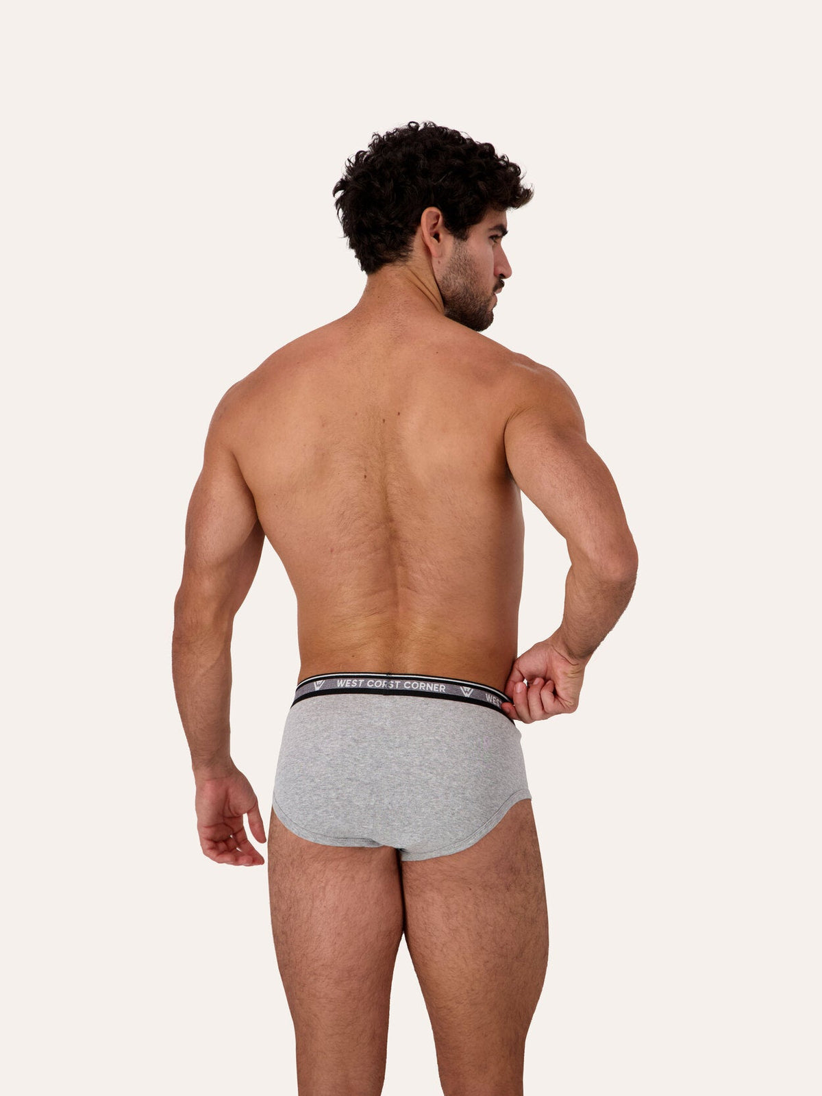 West Corner brief in gray melange — side, on model