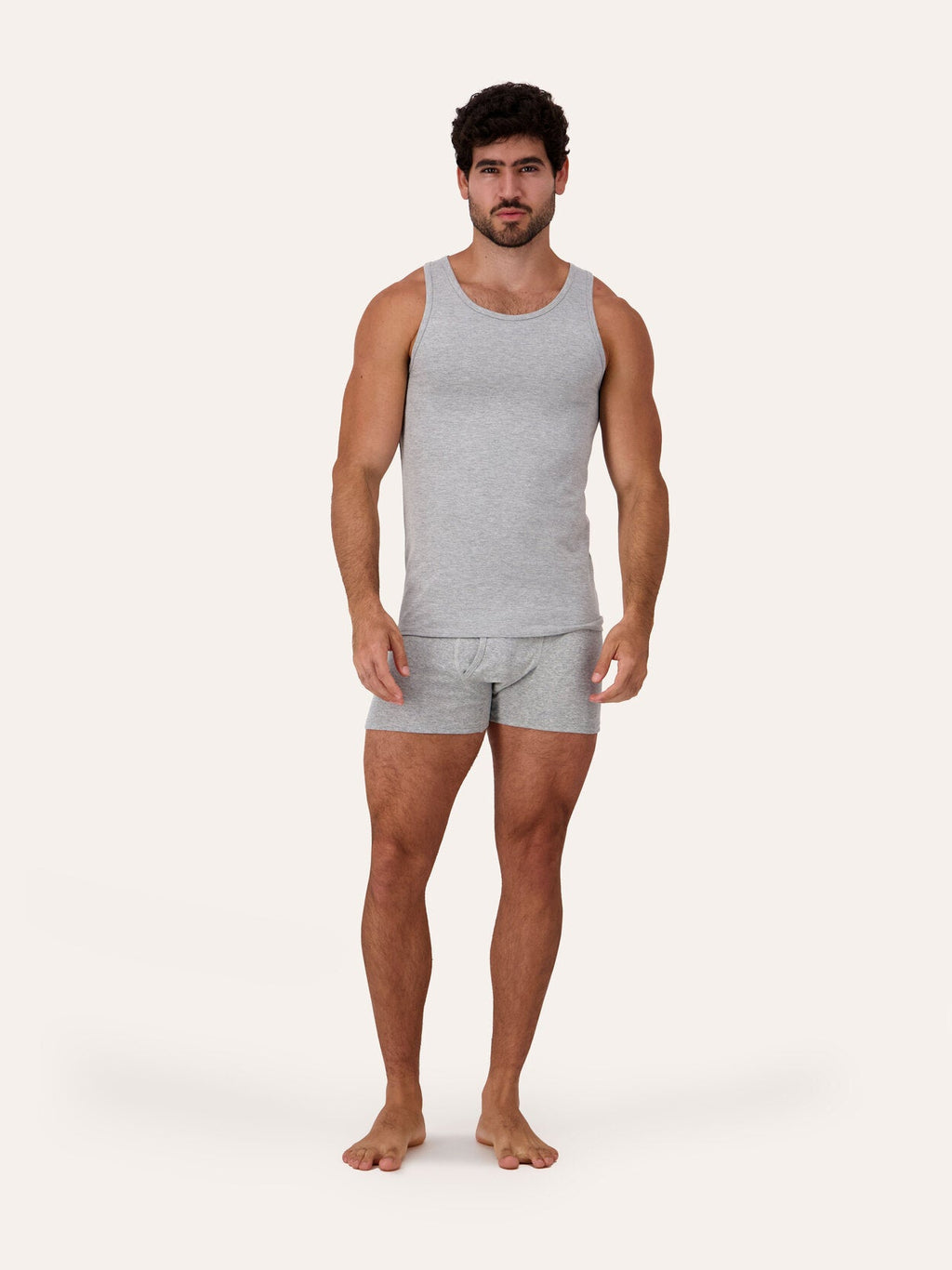 West Corner tank top in gray melange — front, on model, alternate