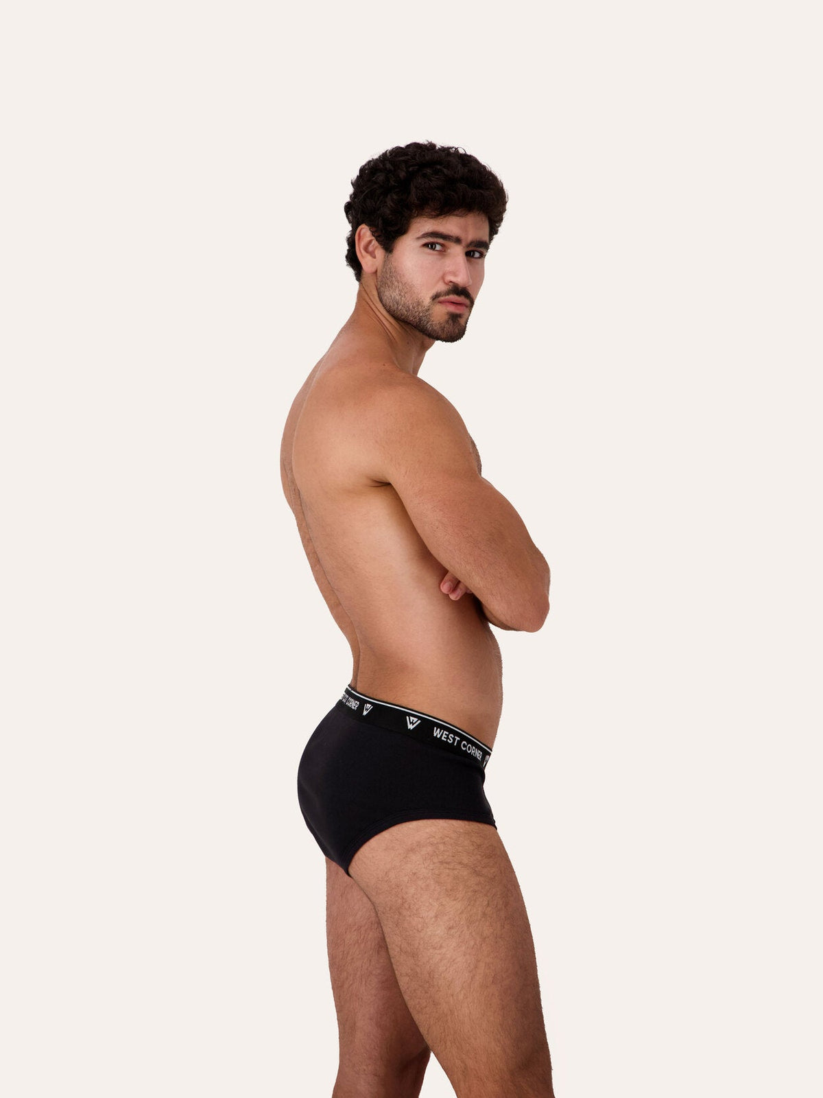 West Corner brief in black — back, on model