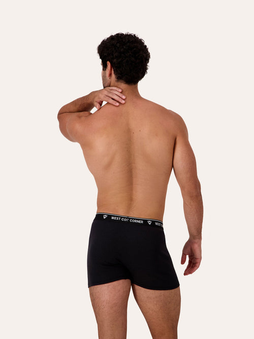 West Corner boxer brief in black — back, on model