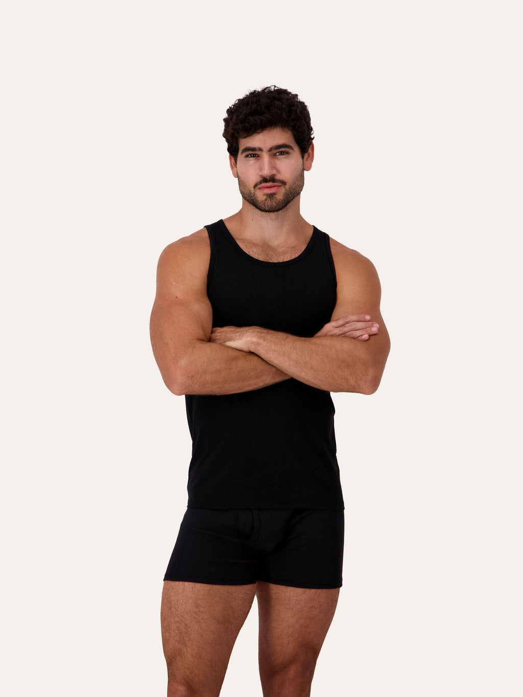 West Corner tank top in black — front, on model