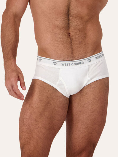 1 Pack / 3 Pack / 6 Pack | West Corner brief in white — front detail
