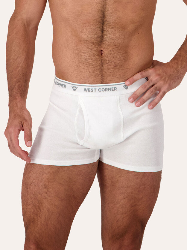 1 Pack / 3 Pack / 6 Pack | West Corner boxer brief in white — front detail