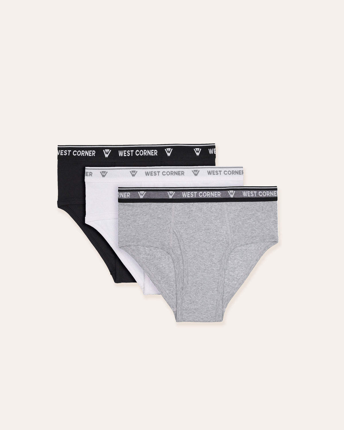 3 Pack | West Corner brief mix — 3-pack (black, white & gray)