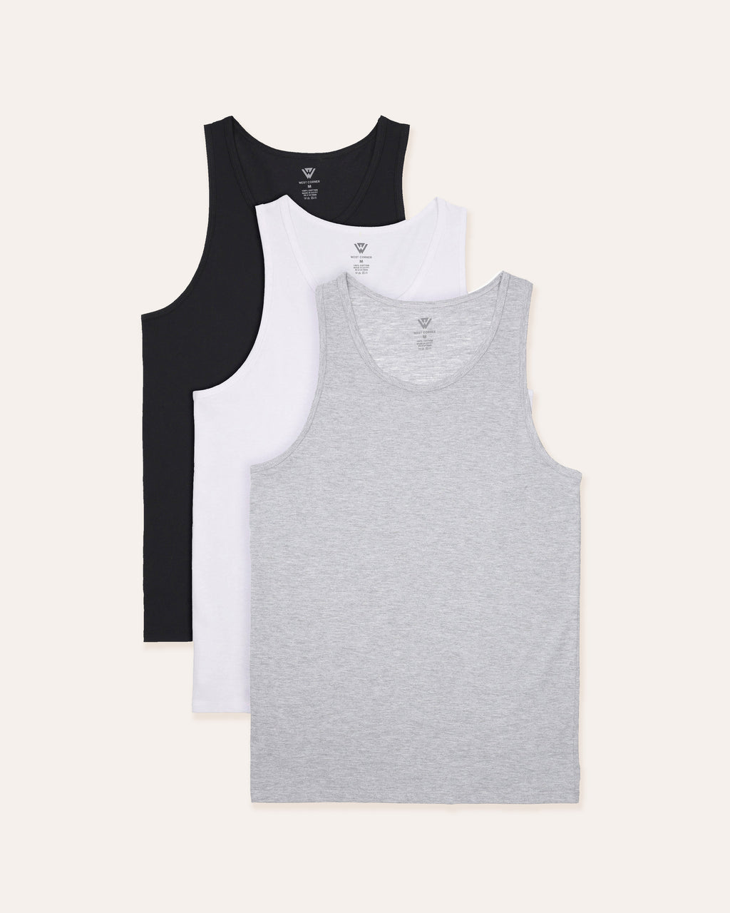 West Corner tank top mix — 3-pack (black, white & gray)