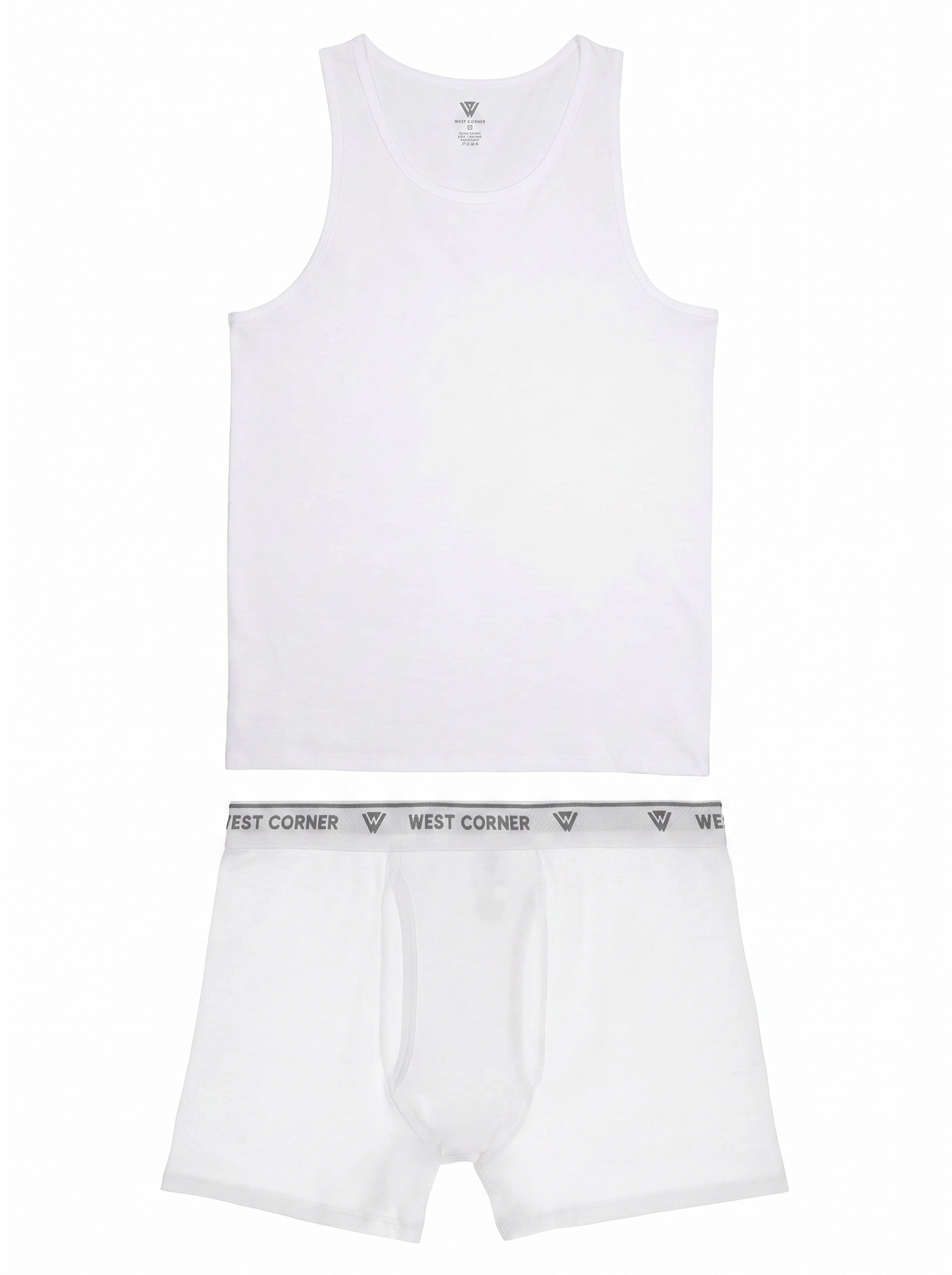 White | West Corner set — tank top & boxer brief in white