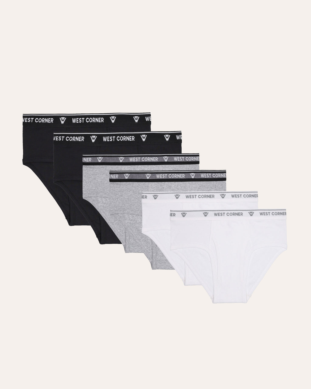 6 Pack | West Corner brief mix — 6-pack (black, white & gray)