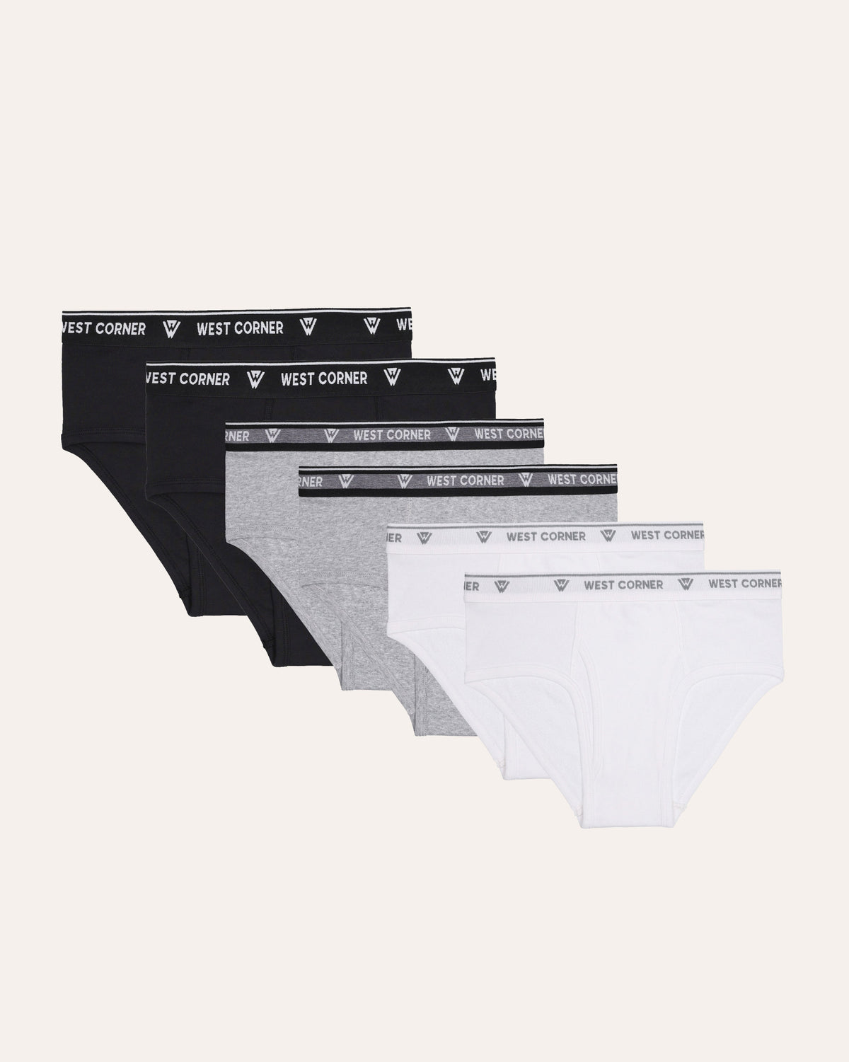 6 Pack | West Corner brief mix — 6-pack (black, white & gray)
