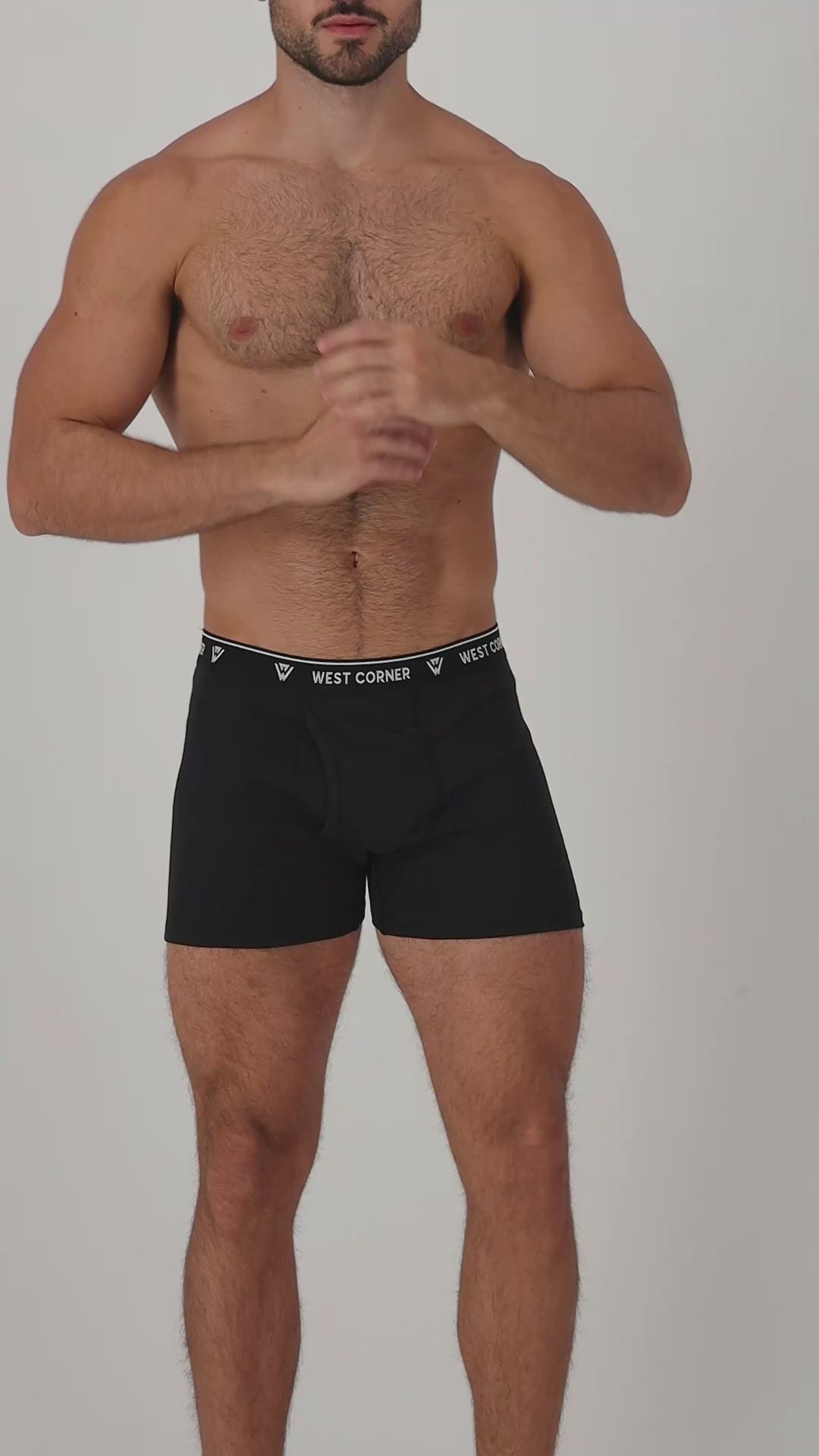 Black / Black, White & Gray | West Corner boxer brief in black — on-model video