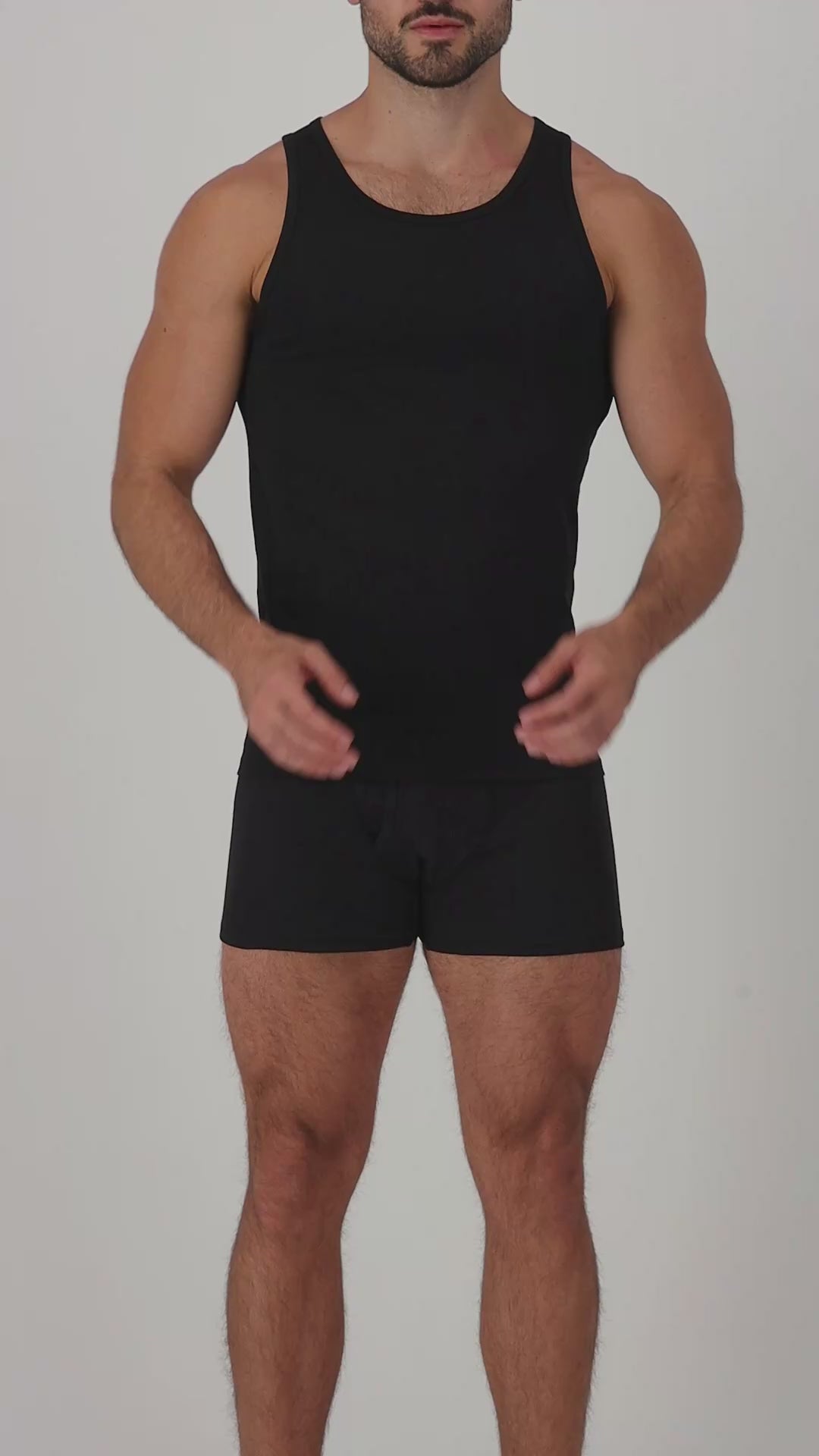 Black / Black, White & Gray | West Corner tank top in black — on-model video