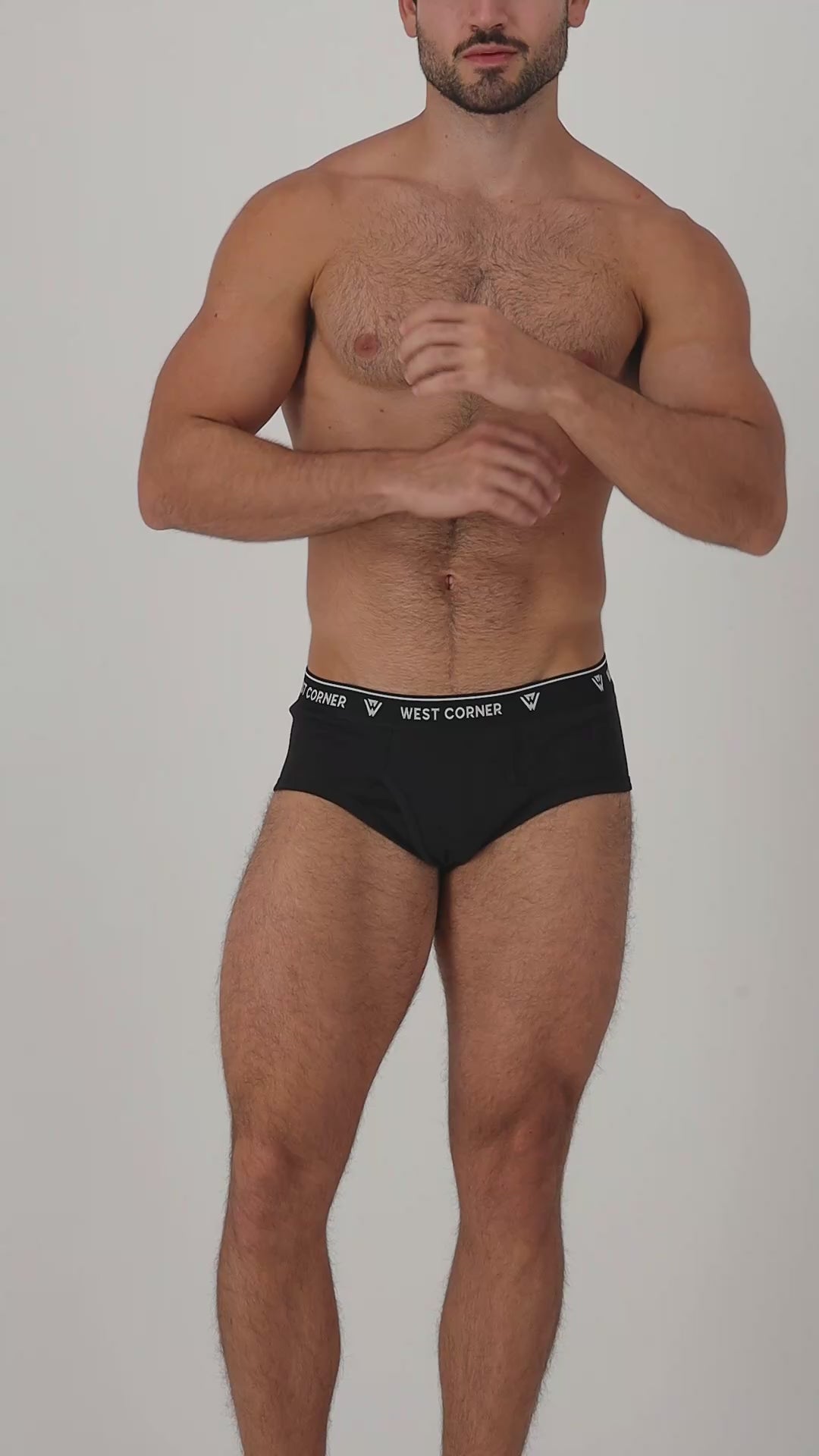 Black / Black, White & Gray | West Corner brief in black — on-model video