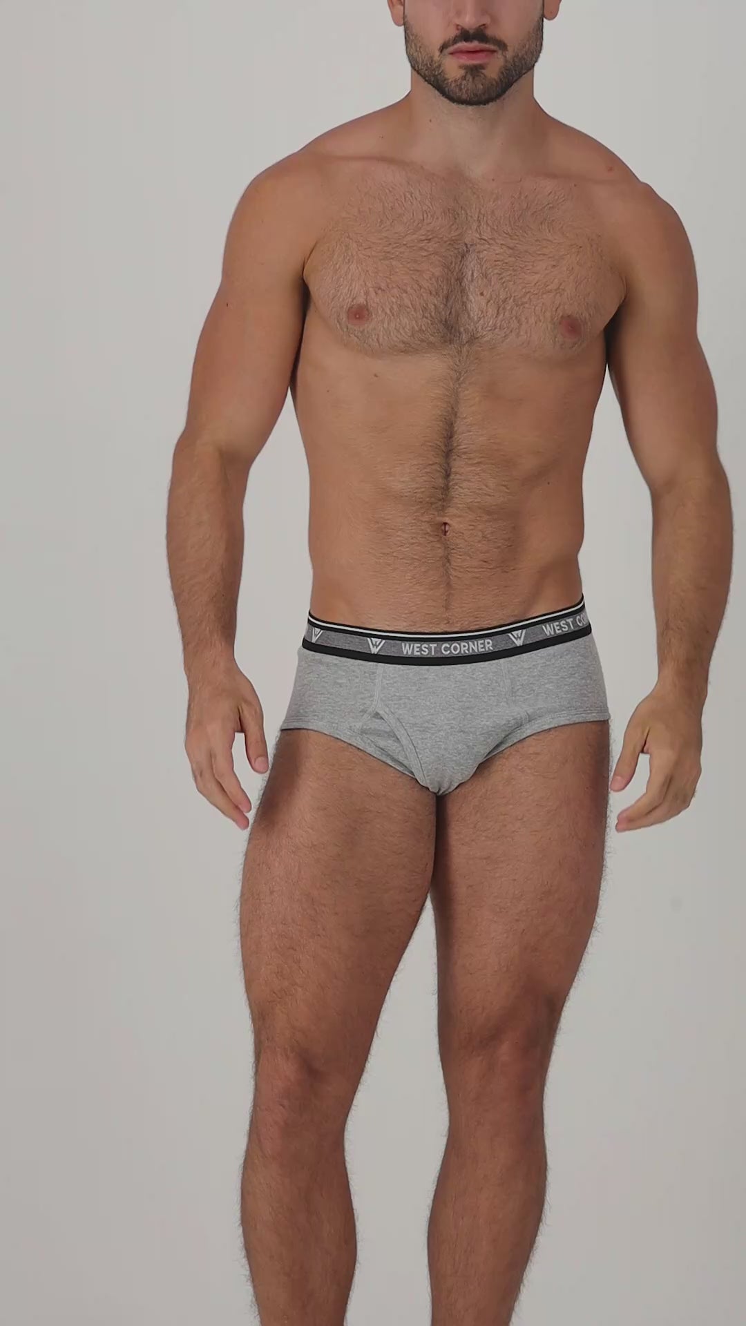 Gray Melange / Black, White & Gray | West Corner brief in gray melange — on-model video